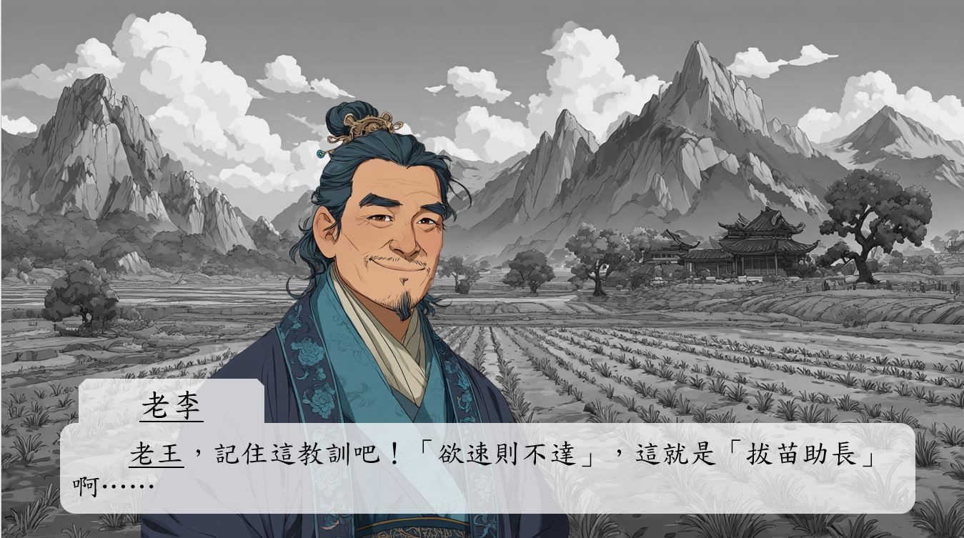 老王，記住這教訓吧！『欲速則不達』，這就是『拔苗助長』啊……