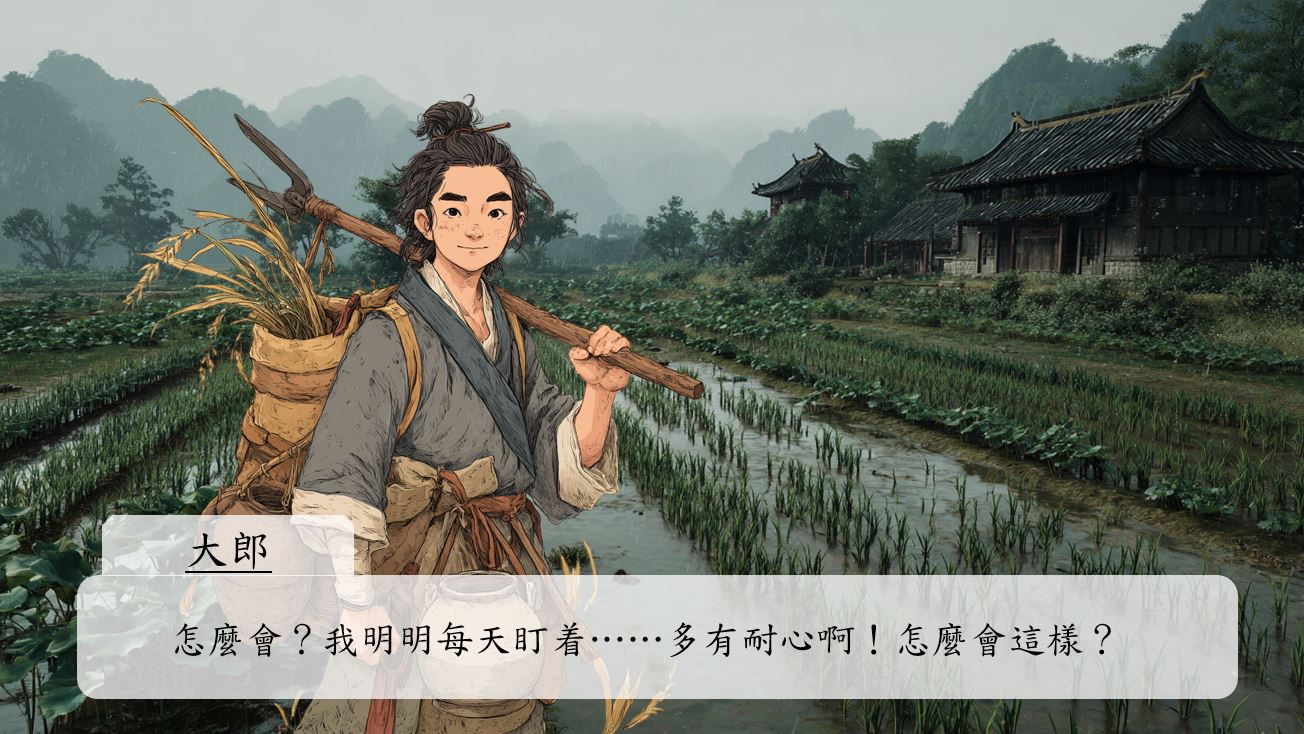 大郎茫然地望著樹樁，喃喃自語。